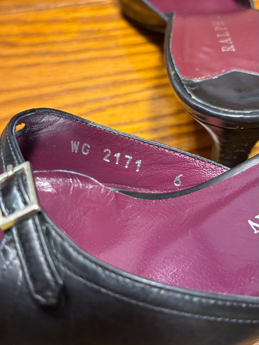 Y2K VTG Ralph Lauren ITALY MADE Perforated Toe Mary Jane Mules Black Leather 6 - Picture 10 of 16